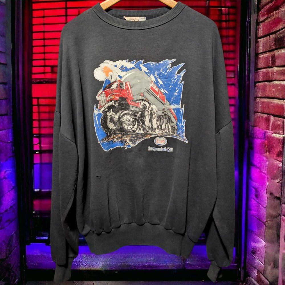 Esso Imperial Oil Gas Tanker Vintage Distressed Crewneck Sweater, X-Large